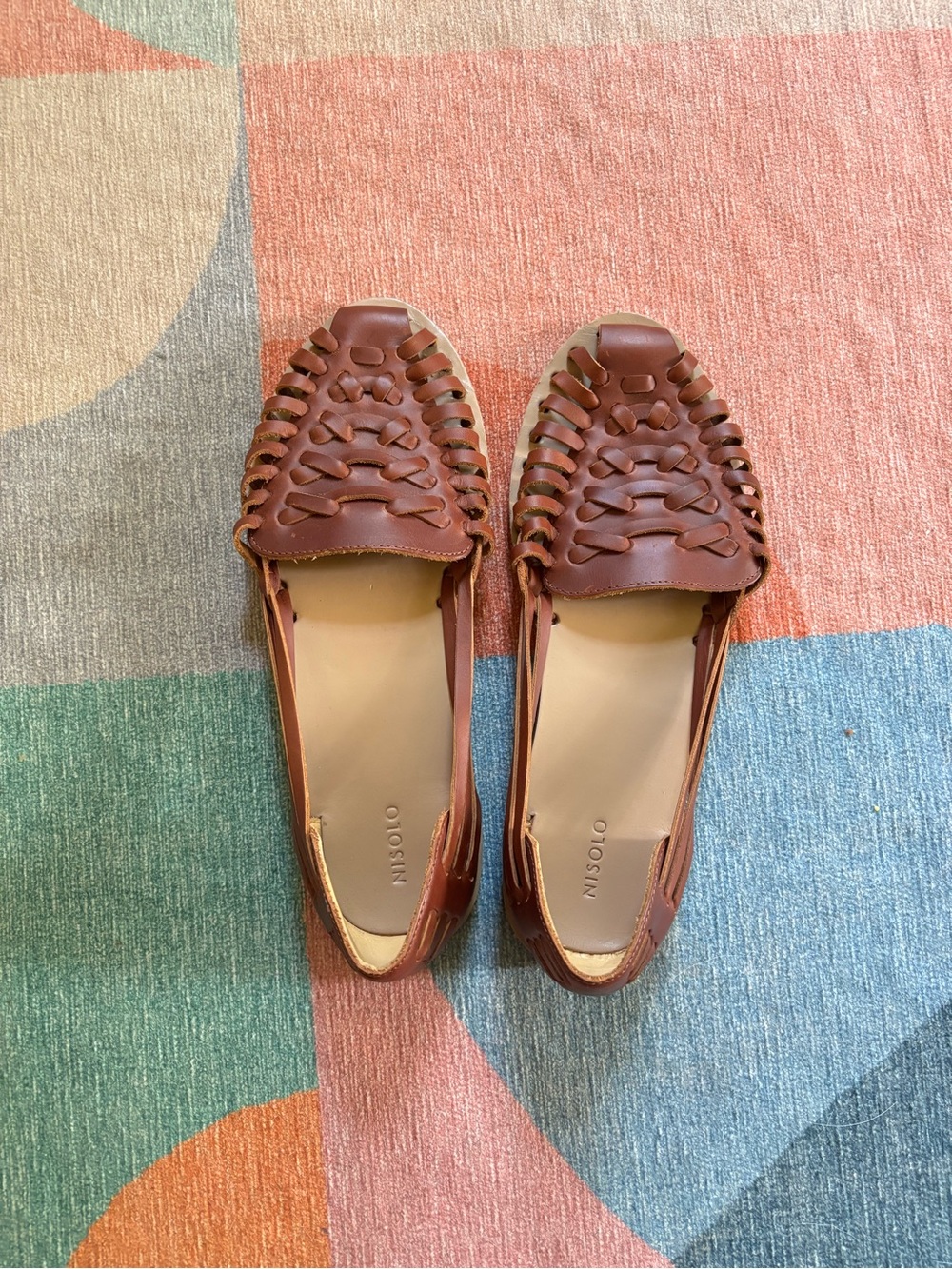 Nisolo Tan Woven Leather Huarache Flats